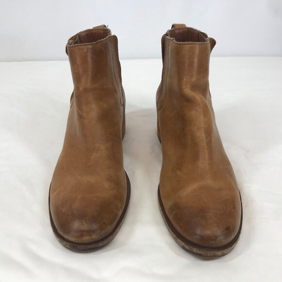 KORK EASE ~ WOMENS 8 M ~ TAN LEATHER SLIP ON BOOT BOOTIES WITH HEEL - Picture 4 of 8